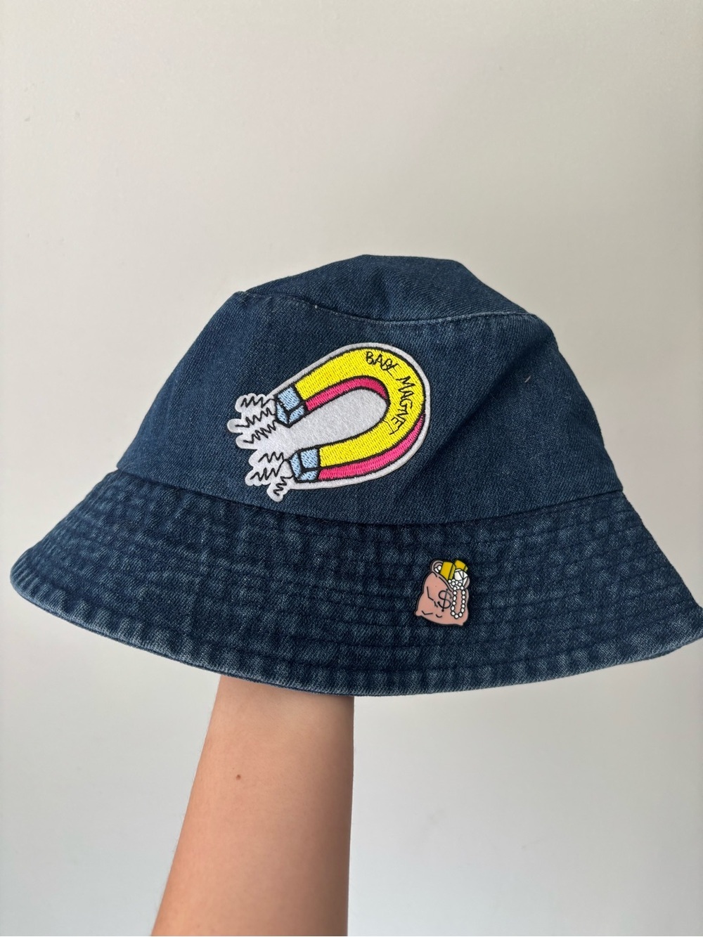 Patchwork Navy Blue Denim Cotton Preppy Boho Bucket Hat - One Size